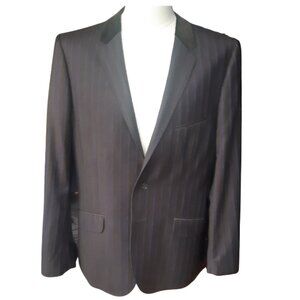 Ted Baker SZ42 Velvet Collar, Indigo Pinstripe Men's Black Wool Dinner Jacket